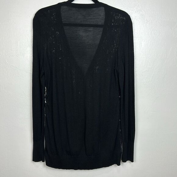 Tahari Sequin Front V-neck Viscose Blend Cardigan Sweater In Black Size M - Picture 5 of 10